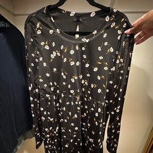 AFRM Black Floral Dress with Sheer Arms